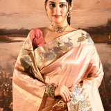 Metallic Onion Pink With Buttis And Swan Highlighted Border Tissue Designer Saree