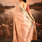 Metallic Onion Pink With Buttis And Swan Highlighted Border Tissue Designer Saree