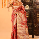 Crimson Red Kanjivaram Tissue Silk Saree With All-Over Floral Vines