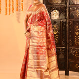 Crimson Red Kanjivaram Tissue Silk Saree With All-Over Floral Vines