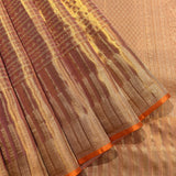 Wine And Gold Dual Tone Gold Zari Stripe Geometric Pure Silk Kanjivaram Saree With Contrast Orange Border