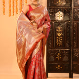 Crimson Red Kanjivaram Tissue Silk Saree With All-Over Floral Vines