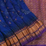 Navy Blue Silk Saree With Bandhani Work And Purple Zari Pallu