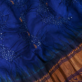 Navy Blue Silk Saree With Bandhani Work And Purple Zari Pallu