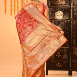 Crimson Red Kanjivaram Tissue Silk Saree With All-Over Floral Vines