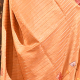 Peach With Embroidered Floral Design And Strips Embroidery Designer Saree
