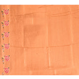 Peach Striped With Rose And Bird Motif Embroidered Border Designer Saree