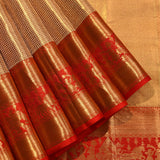 Royal Gold Shikargah Kanjivaram Silk Saree With Contrast Red Border