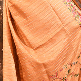 Peach Striped With Rose And Bird Motif Embroidered Border Designer Saree