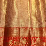 Royal Gold Shikargah Kanjivaram Silk Saree With Contrast Red Border