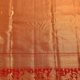 Royal Gold Shikargah Kanjivaram Silk Saree With Contrast Red Border