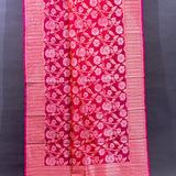Rani Pink Kanjivaram Silk Saree With Silver Zari Floral Vine And Striped Border