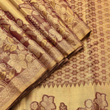 Mustard Gold And Wine Dual Tone Zari Floral Jaal Pure Silk Kanjivaram Saree With Heavy Woven Border