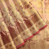 Cream Gold Dual Tone Zari Meenakari Floral Jaal Pure Silk Kanjivaram Saree With Contrast Red Border