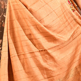 Warm Peach Dotted Weave With Floral Leaf Border Designer Saree