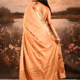 Warm Peach Dotted Weave With Floral Leaf Border Designer Saree