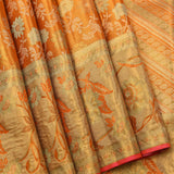 Orange And Gold Dual Tone Zari Meenakari Floral Jaal Pure Silk Kanjivaram Saree With Contrast Pink Border
