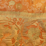 Orange And Gold Dual Tone Zari Meenakari Floral Jaal Pure Silk Kanjivaram Saree With Contrast Pink Border