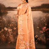 Warm Copper Checkered With Multicolor Floral Motif Border Designer Saree