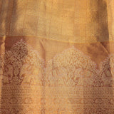 Antique Gold Zari All Over Floral Jaal Pure Silk Kanjivaram Saree With Elephant Temple Border