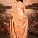 Warm Copper Checkered With Multicolor Floral Motif Border Designer Saree