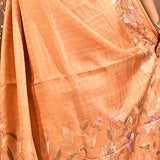 Warm Copper Checkered With Multicolor Floral Motif Border Designer Saree