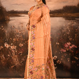 Peach Sheer Striped With Butterfly And Floral Embroidered Border Designer Saree