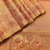 Mustard Gold Dual Tone Zari Lotus Floral And Geometric Jaal Pure Silk Kanjivaram Saree