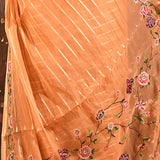 Peach Sheer Striped With Butterfly And Floral Embroidered Border Designer Saree