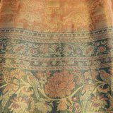 Peach And Teal Blue Gold Zari Meenakari Bird Floral Jaal Pure Silk Kanjivaram Saree With Contrast Peach Border