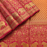 Majestic Orange And Pink Kanjivaram Silk Saree With Shikargah Motifs