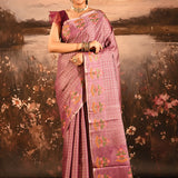 Vintage Lilac With Checks And Meenakari Border Embroidery Designer Saree