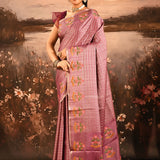 Vintage Lilac With Checks And Meenakari Border Embroidery Designer Saree