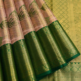 Sophisticated Beige & Green Leaf-Motif Kanjivaram Silk Saree