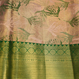 Sophisticated Beige & Green Leaf-Motif Kanjivaram Silk Saree