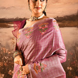 Vintage Lilac With Checks And Meenakari Border Embroidery Designer Saree