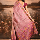 Vintage Lilac With Checks And Meenakari Border Embroidery Designer Saree