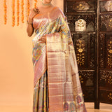 Multicolour With Tapestry Floral Weave Pallu Kanjivaram Silk Saree