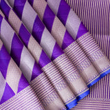 Violet Kanjivaram Silk Saree With Diagonal Silver Zari Chevron Weave
