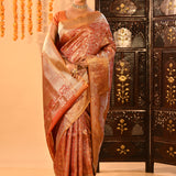Resplendent Peach Orange Kanjivaram Tissue Silk Saree With Ornate Floral Jaal