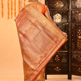Resplendent Peach Orange Kanjivaram Tissue Silk Saree With Ornate Floral Jaal