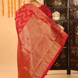 Crimson Red With Waving Floral Motifs On Kanjivaram Silk Saree