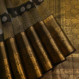 Black And Gold Zari All Over Floral Jaal Pure Silk Kanjivaram Saree With Heavy Gold Zari Border And Pallu