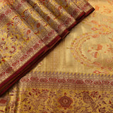 Vintage Gold & Maroon Shikargah Woven Silk Saree