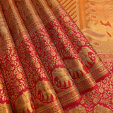 Royal Orange & Red Shikargah Elephant-Motif Kanjivaram Silk Saree