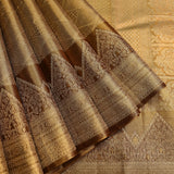 Beige Gold Dual Tone Zari Temple Border Plain Pure Silk Kanjivaram Saree
