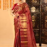 Luminous Red Gold And Copper Kanchipuram Silk Saree