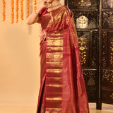 Luminous Red Gold And Copper Kanchipuram Silk Saree