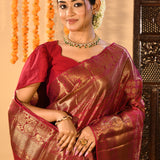Luminous Red Gold And Copper Kanchipuram Silk Saree