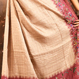 Beige With Fine Stripes And Maroon Embroidered Pallu Designer Saree